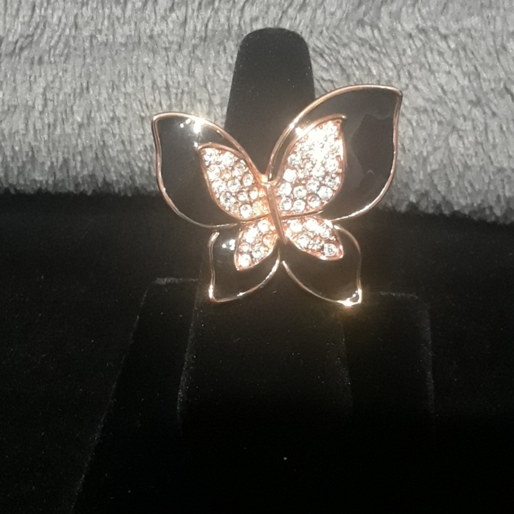 ***Rose color gold w/ black enamel butterfly ring